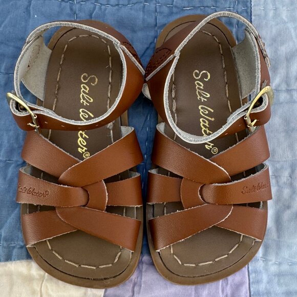 SALT WATER Sandals - Kids Sz 8 -  Tan -  Classic design - Like new - Picture 1 of 5